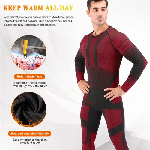 Vista 4 de MeetHoo Conjunto de ropa interior térmica para hombre, ropa de invierno para hombre, capa base de capa base larga