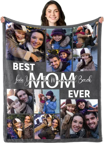 Vista 9 de Manta personalizada regalo conmemorativo con collage de texto fotográfico: fabricada en Estados Unidos, manta personalizada de 10 fotos, manta