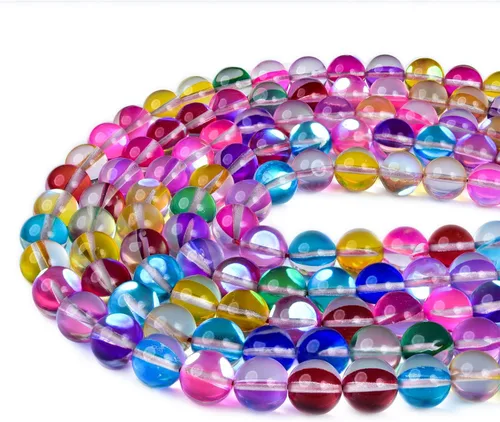 Vista 7 de 48 piedras preciosas redondas de ángel azul Aura de 0.315 pulgadas (0.315 in) pulidas, cuentas sueltas de piedra lisa suelta de cuarzo para hacer
