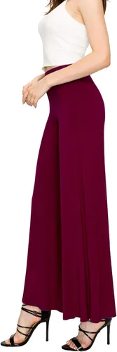 Vista 17 de Made By Johnny Pantalones palazzo elásticos de pierna ancha para mujer, lisos, casuales, cómodos