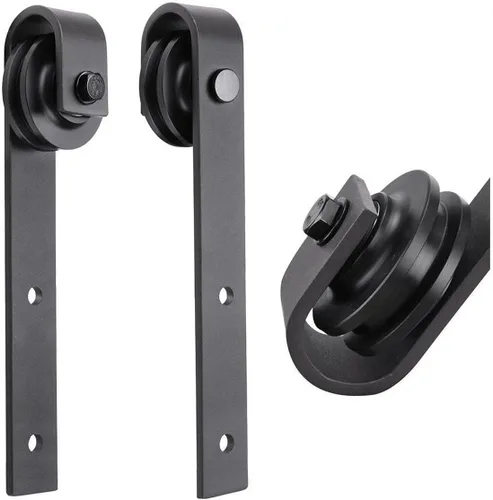 Vista 6 de Puerta de granero resistente de 18 x 80 pulgadas Veregio 7339 gris mate con vidrio esmerilado Juego de perchas de riel de 6.6 pies Puertas