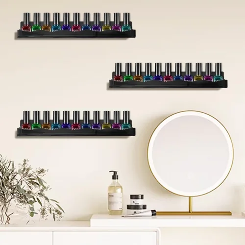 Vista 2 de BTremary - Estante para esmaltes de uñas de 15" montado en pared, acrílico, organizador y almacenamiento de pinturas en gel con tapas de extremo