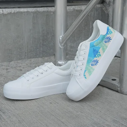 Vista 5 de JABASIC Zapatos deportivos de plataforma con cordones y estampado floral para mujer