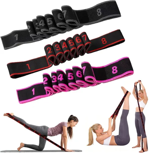 Vista 11 de Bandas de resistencia de fitness para estiramiento y yoga, banda de resistencia elástica numérica con marcas, banda de resistencia numerada bandas