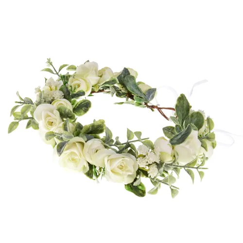 Vista 3 de Vividsun Diadema de flores bohemias, guirnalda floral, corona, boda, festival, fiesta, tocado (rosa blanca pequeña)