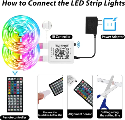 Vista 6 de GANZQH Luces LED para dormitorio, 150 pies, sincronización de música, cambio de color, tira de luces LED con control remoto y aplicación, luces LED