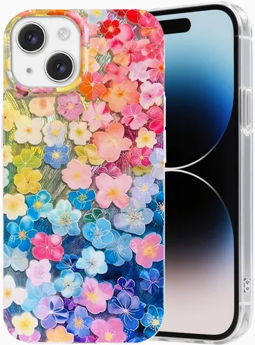 Vista 13 de I-MGAE-IN-AR Funda compacta para iPhone 12 Pro, diseño colorido de flores iridiscentes, holográfica, brillante, bonita funda para iPhone 12