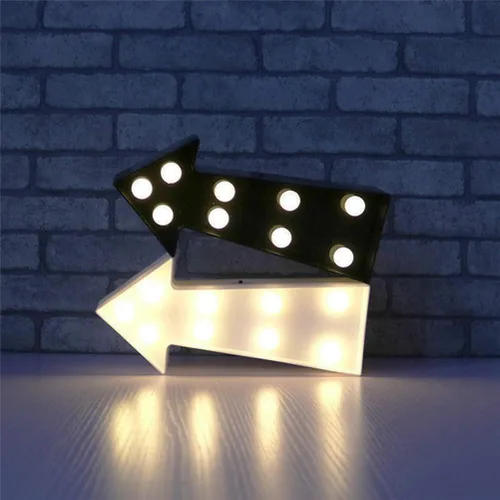 Vista 6 de Letrero de flecha 3D con luz LED de plástico en forma de flecha, letrero iluminado para decoración de pared para Navidad, cumpleaños, habitación