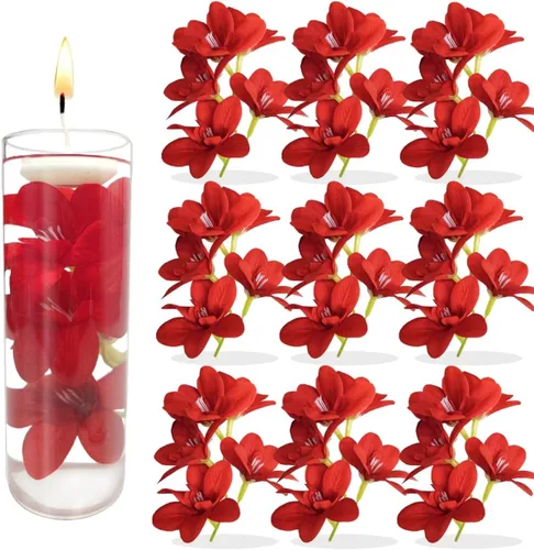 Vista 8 de 10 velas flotantes de flores artificiales de orquídea, centro de mesa, centros de mesa de boda, relleno de jarrón para bodas, fiestas de cumpleaños