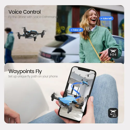 Vista 4 de DEERC D20 - Mini dron con cámara y control remoto, control por voz, selfi gestual, control de altitud, control de gravedad, inicio con un botón