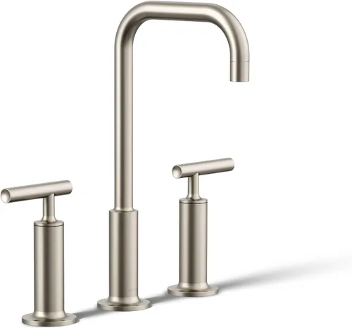 Vista 29 de KOHLER K-14408-4-AF Purist - Grifo para lavabo de baño, 3 agujeros, manijas de palanca alta generalizadas y boquilla de cuello de cisne alto, 1.2
