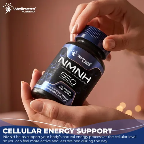 Vista 6 de WELLNESS LABSRX NMNH 650 mg por porción - Mononucleótido de dihidronicinamida - Apoya los niveles de NAD+ - 90 cápsulas vegetales - Suministro