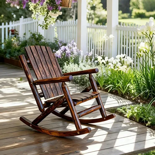 Vista 2 de Rustic Log - Mecedora de madera de abeto maciza hecha a mano, para porche, patio, resistente, 700 libras, acabado resistente a la intemperie