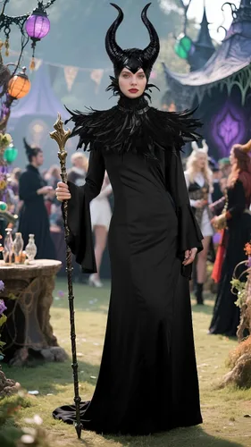 Vista 4 de UQJE Vestido negro de lujo para mujer, disfraz de capa de plumas con cuernos