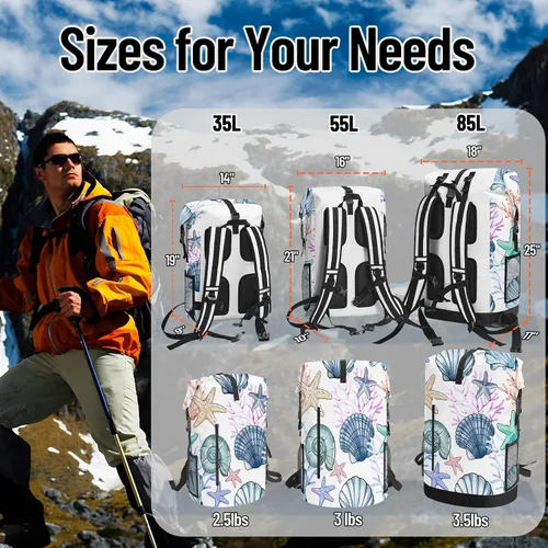 Vista 7 de Bolsa seca impermeable Bolsas secas marinas para kayak, senderismo, conchas marinas, coral, náutica, estrella de mar, mochila con cierre enrollable