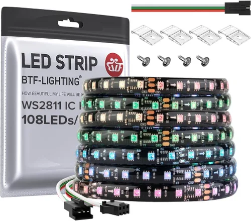 Vista 16 de BTF-LIGHTING Tira de luz LED RGB WS2811 direccionable de 2835SMD con color persiguiendo 9.8 pies DC24V 108LED/m 18píxeles/m 8mm de ancho IP65