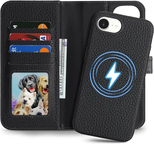Vista 32 de Funda desmontable de cuero genuino para iPhone SE 2020/SE 2022/7/8, funda magnética 2 en 1 extraíble, soporte de carga Magsafe, funda protectora