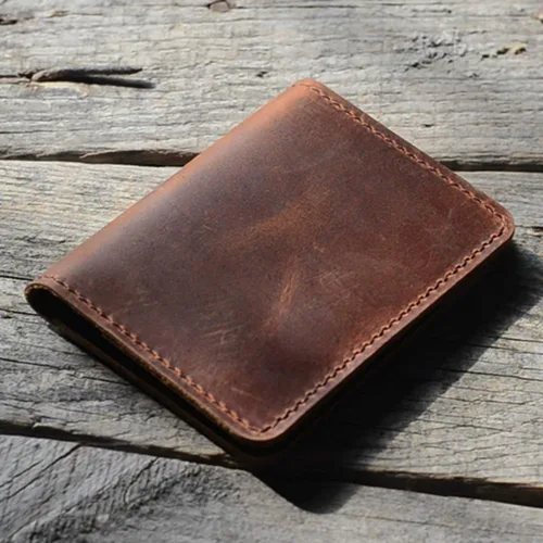 Vista 5 de JJNUSA Billetera de cuero minimalista hecha a mano para hombre, diseño de flores marrones