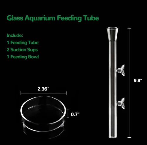 Vista 6 de Mipukbay Juego de comedero de vidrio para acuario, tubo y plato de alimentación de camarones de 9.8 pulgadas para peces, camarones y mascotas