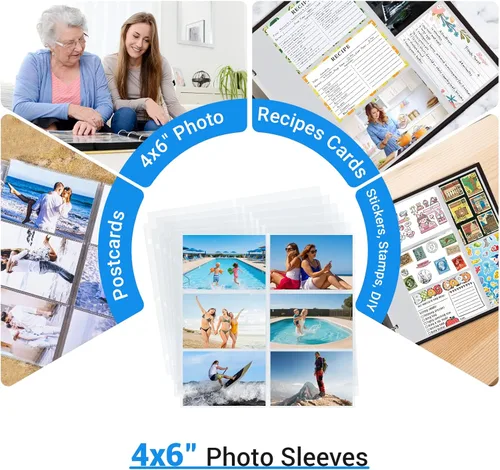 Vista 5 de Paquete de 20 páginas de repuesto para álbumes de fotos de 4 x 6 pulgadas, 12 x 12, 240 bolsillos, doble cara, transparente, a prueba de agua