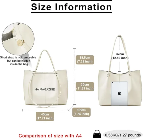 Vista 2 de FOXLOVER Bolsos de hombro de cuero genuino para mujer de gran capacidad con asa superior con 2 maneras