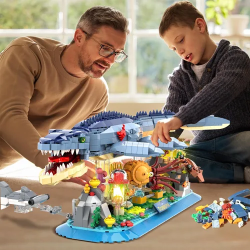 Vista 7 de INSOON Juego de Construcción de Mosasaurus con Luz LED, 1219 Piezas de Bloques de Construcción Movibles de Animales Oceánicos con Nautilus, Medusas