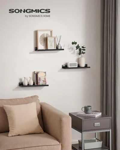 Vista 2 de SONGMICS CUSTOS Collection - Estantes flotantes, juego de 3 estantes de pared, 15 pulgadas de ancho, para marcos de fotos y baratijas, para sala