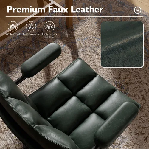Vista 6 de Ollega Mid Century Modern Desk Chair, Vintage Leather Office Chair, Green Petite Computer Chair for Small to Medium Women, Thickened Back, Cozy