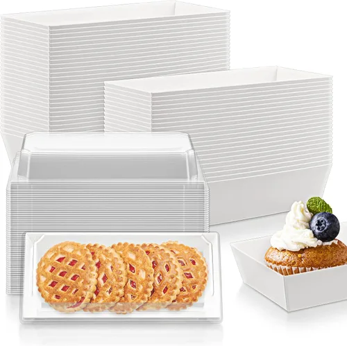 Vista 8 de Paquete de 50 cajas de embutidos de 5 pulgadas con tapas transparentes, color marrón To Go Paper Square Charcuterie Box,Small Disposable Food