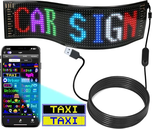 Vista 8 de Letrero LED de desplazamiento para automóvil, letrero LED flexible para automóvil USB 5V con control de aplicación Bluetooth, texto/animación