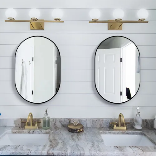 Vista 3 de Espejo ovalado de baño de 2 piezas, espejo de tocador de pared de cápsula, espejo de píldora de 20 x 30 pulgadas, espejo grande y moderno con marco