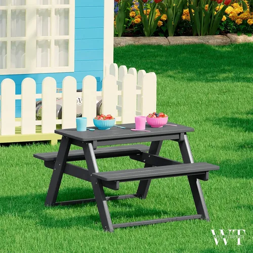 Vista 2 de WestinTrends Malibu Patio al aire libre HDPE Picnic Mesa de banco para Gris