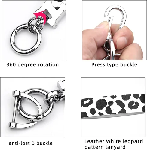 Vista 4 de Llavero universal de cuero con clip para llaves, anillo en D, cadenas para llavero para cinturón con mosquetón y 2 llaveros para hombres y mujeres