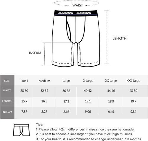 Vista 6 de BAMBOO COOL Men's Long Boxer Briefs Long Leg Performance Breathable Comfort Underwear for Men 3 or 5 or 6 Pack