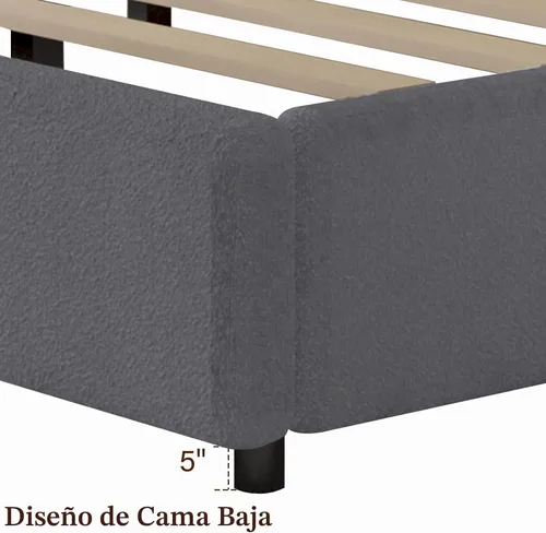 Vista 4 de REVOMINCA Estructura de cama Full Boucle con cabecera redonda, color gris