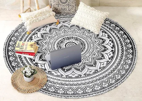 Vista 12 de raajsee Tapiz de Playa Redondo Turquesa Hippie/Boho Manta de Playa Mandala/Manta de Algodón Indio - Mantel Redondo/Decoración del Hogar/Alfombra