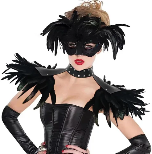 Vista 3 de L'VOW Paquete de 2 piezas de charreteras de plumas naturales con correa de hombro para Halloween