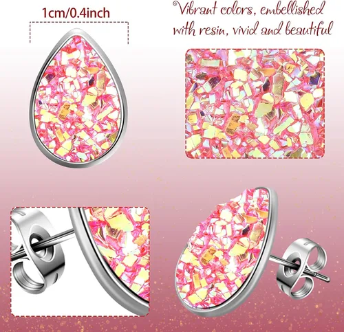 Vista 3 de 15 pares de pendientes de imitación Druzy con purpurina bohemia para mujer