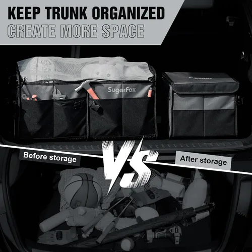 Vista 14 de SugarFox Organizador de maletero de automóvil para SUV, 63 L + 26 L, almacenamiento modular, resistente, plegable, impermeable, cubiertas suaves