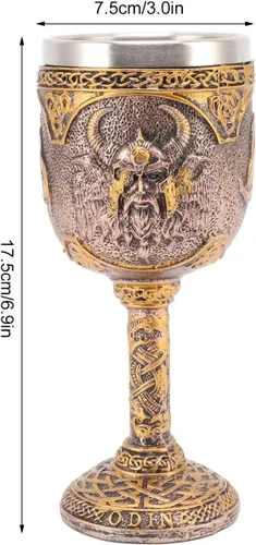 Vista 4 de Copa vikingo nórdico, copa de dragón, jarra pirata Odin con cuervo Tankard Dragon Scandinavian Mug Retro Resin Stainless Steel Beer Cup Regalo