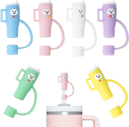 Vista 27 de 8 fundas de popote compatibles con vasos Stanley de 30 y 40 onzas, protectores de tapas reutilizables con puntas de silicona para vasos de 0.4