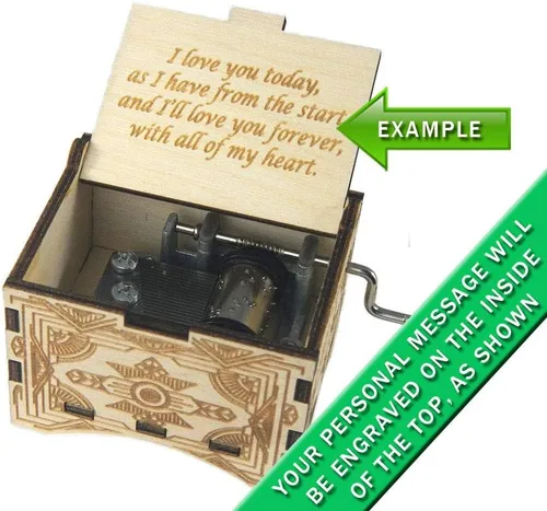 Vista 5 de TheLaser'sEdge, Caja de música vintage personalizable, madera grabada con láser (personalizada, no puede ayudar a enamorarse) A Keepsake as Gifts