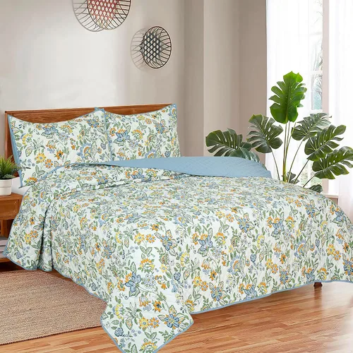 Vista 2 de ROYALE LINENS Juego de edredón de 2 piezas de tamaño individual – Suave y ligero 100% microfibra acolchada – Colcha estampada – Edredón acolchado