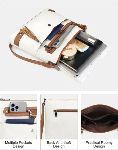 Vista 2 de FADEON Bolsos cruzados grandes para mujer, bolso cruzado de cuero de diseñador, bolso de hombro con múltiples bolsillos