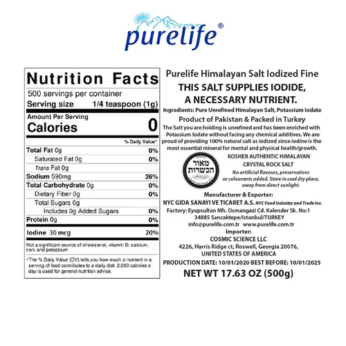 Vista 6 de Purelife Sal blanca del Himalaya y rosa fina yodada sin refinar – Sal de roca de cristal natural gourmet con minerales – de parte equilibrada