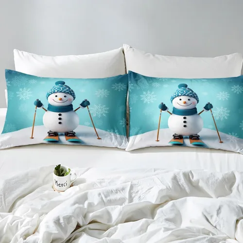 Vista 7 de Erosebridal Juego de ropa de cama con diseño de Feliz Navidad, adorable funda de edredón de muñeco de nieve tamaño individual para niños y niñas