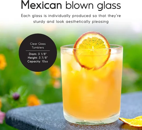 Vista 2 de Clear Blown - Juego de 6 vasos de 10 onzas, cristalería mexicana hecha a mano, vidrio reciclado, sin plomo ni toxinas (mezclador)