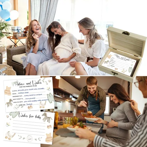 Vista 4 de 50 tarjetas de consejos para baby shower para juegos de baby shower, caja de consejos de ropa de bebé y tarjetas de deseos para nuevos padres