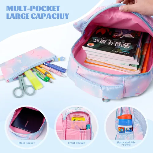 Vista 4 de Mochila Kawaii Starry Rainbow Bookbag para niño y niña