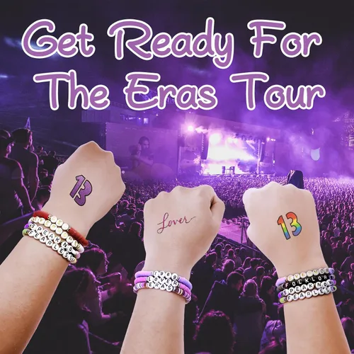 Vista 5 de SEICHYGO 11 pulseras inspiradas en Taylor para Swiftie Outfit Jewelry 1989 Fearless Folklore Speak Now Red Evermore con 5 piezas 13 TS y 3 tatuajes